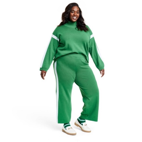 🔖 LA LIGNE x Target Cashmere Blend Sweater Pant Lounge Green White Stripe - Picture 7 of 8